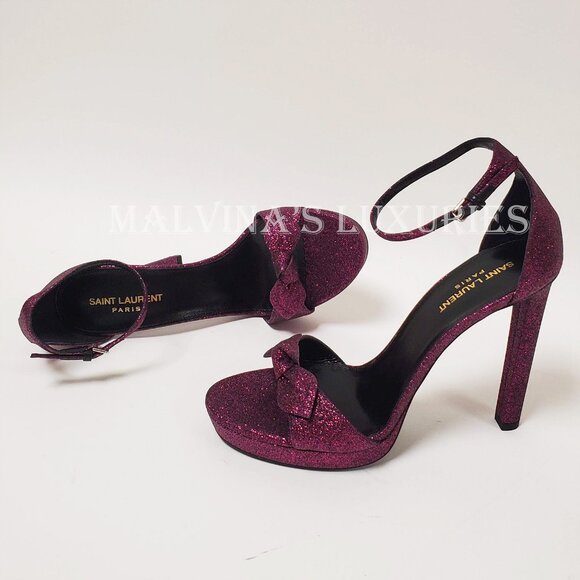 SAINT LAURENT SHOES HALL GLITTERED PLATFORM SANDALS sz IT 40 US 9.5 - Picture 8 of 15